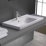 CeraStyle 031100-U/D Drop In Sink With Counter Space, Modern, Rectangular